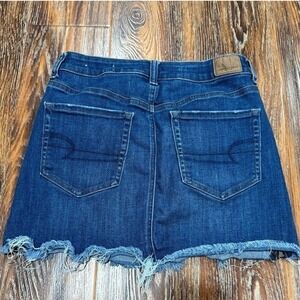 American Eagle Size 6 Women's Denim Blue Frayed Hem Mini Skirt Zipper